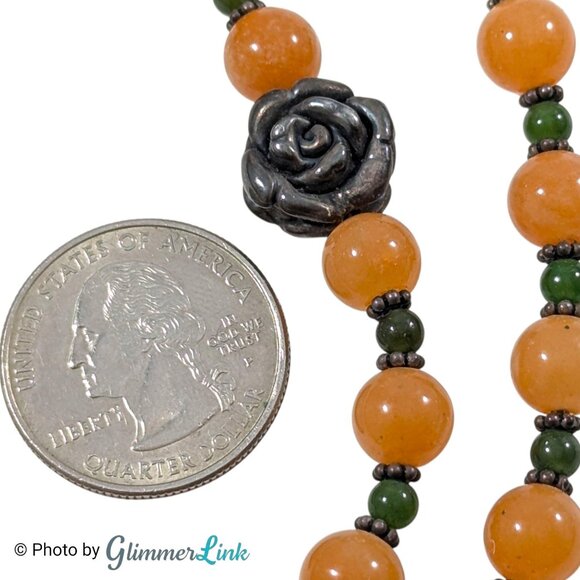 Vintage Sterling Silver Necklace Carnelian Quartz & Jade Beads 19" - Picture 7 of 14